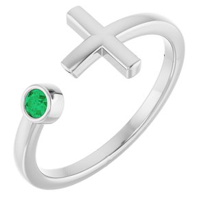 Platinum Natural Emerald Negative Space Cross Ring