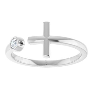 14K White Gold .06 CTW Natural Diamond Negative Space Cross Ring