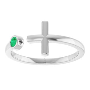 Platinum Lab-Grown Emerald Negative Space Cross Ring