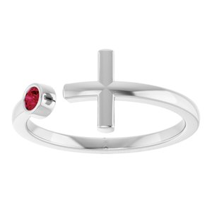 Sterling Silver Natural Ruby Negative Space Cross Ring
