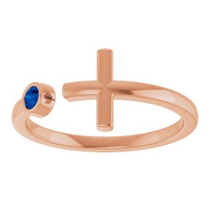 14K Rose Gold Natural Blue Sapphire Negative Space Cross Ring