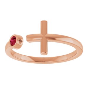 14K Rose Gold Natural Ruby Negative Space Cross Ring