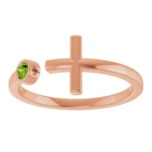 14K Rose Gold Natural Peridot Negative Space Cross Ring
