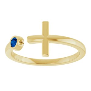 14K Yellow Gold Natural Blue Sapphire Negative Space Cross Ring