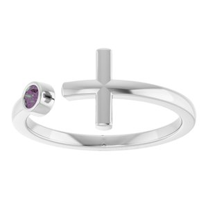 Sterling Silver Natural Alexandrite Negative Space Cross Ring