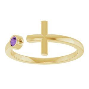 14K Yellow Gold Natural Amethyst Negative Space Cross Ring