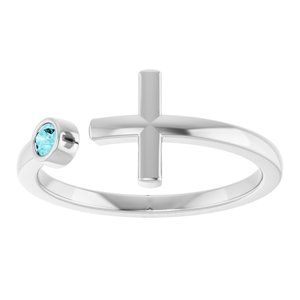 Platinum Natural Zircon Negative Space Cross Ring