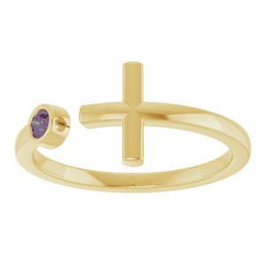 14K Yellow Gold Lab-Grown Alexandrite Negative Space Cross Ring