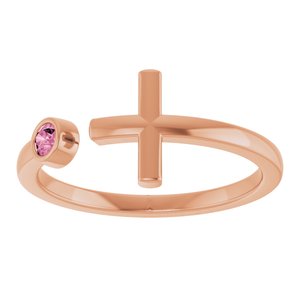 14K Rose Gold Natural Pink Tourmaline Negative Space Cross Ring