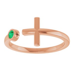 14K Rose Gold Natural Emerald Negative Space Cross Ring