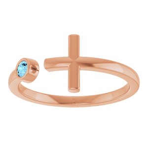 14K Rose Gold Natural Aquamarine Negative Space Cross Ring