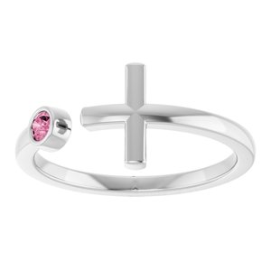 Platinum Natural Pink Tourmaline Negative Space Cross Ring