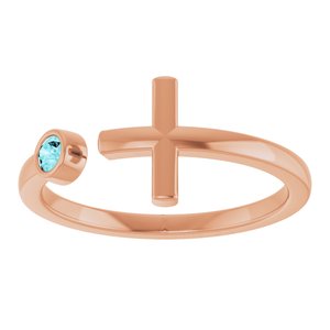 14K Rose Gold Natural Zircon Negative Space Cross Ring
