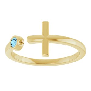 14K Yellow Gold Natural Aquamarine Negative Space Cross Ring