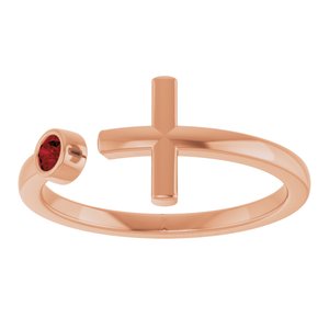 14K Rose Gold Natural Mozambique Garnet Negative Space Cross Ring