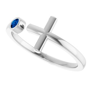 Sterling Silver Natural Blue Sapphire Negative Space Cross Ring