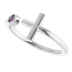 Sterling Silver Lab-Grown Alexandrite Negative Space Cross Ring