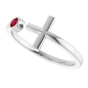 14K White Gold Lab-Grown Ruby Negative Space Cross Ring