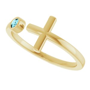 14K Yellow Gold Natural Zircon Negative Space Cross Ring
