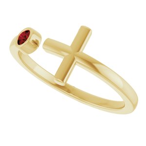 14K Yellow Gold Natural Mozambique Garnet Negative Space Cross Ring