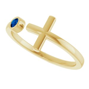 14K Yellow Gold Natural Blue Sapphire Negative Space Cross Ring