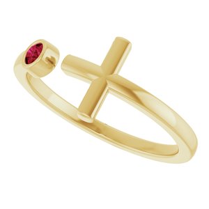 14K Yellow Gold Natural Ruby Negative Space Cross Ring