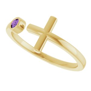 14K Yellow Gold Natural Amethyst Negative Space Cross Ring