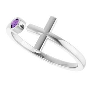 Platinum Natural Amethyst Negative Space Cross Ring