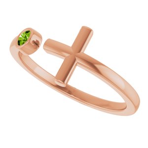14K Rose Gold Natural Peridot Negative Space Cross Ring