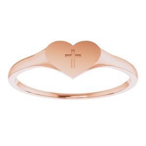 14K Rose Gold Youth Heart & Cross Ring