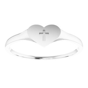 Sterling Silver Youth Heart & Cross Ring
