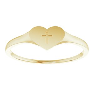 14K Yellow Gold Youth Heart & Cross Ring