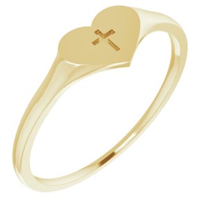 14K Yellow Gold Youth Heart & Cross Ring