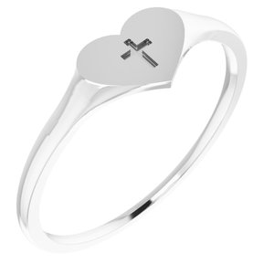 14K White Gold Youth Heart & Cross Ring