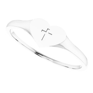 14K White Gold Youth Heart & Cross Ring