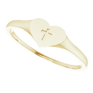 14K Yellow Gold Youth Heart & Cross Ring