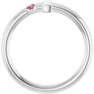 14K White Gold Natural Pink Tourmaline Sideways Cross Ring