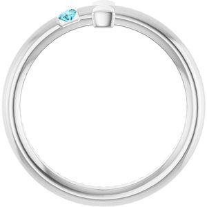 Sterling Silver Natural Blue Zircon Sideways Cross Ring