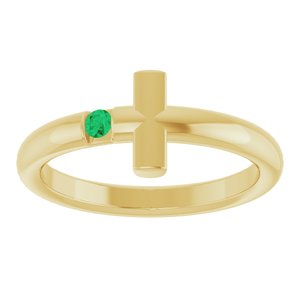 14K Yellow Gold Natural Emerald Sideways Cross Ring