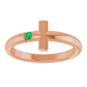 14K Rose Gold Natural Emerald Sideways Cross Ring