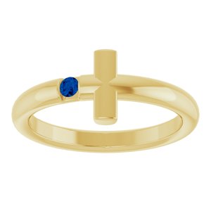 14K Yellow Gold Natural Blue Sapphire Sideways Cross Ring