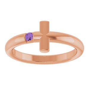 14K Rose Gold Natural Amethyst Sideways Cross Ring