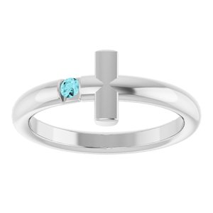 Platinum Natural Blue Zircon Sideways Cross Ring