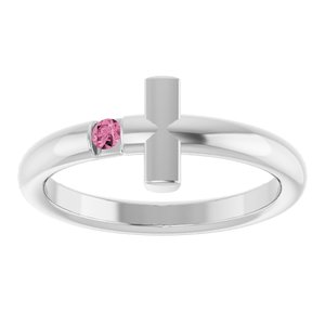 14K White Gold Natural Pink Tourmaline Sideways Cross Ring