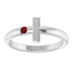 Platinum Natural Mozambique Garnet Sideways Cross Ring