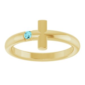 14K Yellow Gold Natural Blue Zircon Sideways Cross Ring
