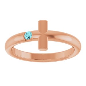 14K Rose Gold Natural Blue Zircon Sideways Cross Ring