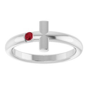 14K White Gold Natural Ruby Sideways Cross Ring