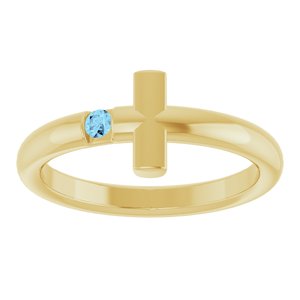 14K Yellow Gold Natural Aquamarine Sideways Cross Ring