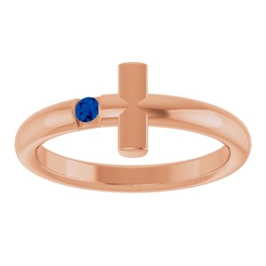 14K Rose Gold Natural Blue Sapphire Sideways Cross Ring